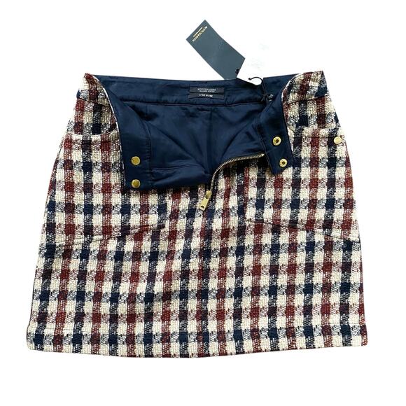 Scotch & Soda Tweed Mini Skirt Sz M Brown Check Exposed Zipper Retro Academia - Picture 13 of 13